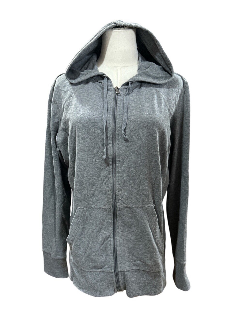 Tek Gear Womens Hoodie Sweatshirt XL Gray Full Zip Long Sleeve Activewear